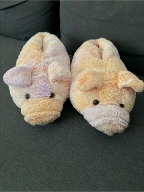 Plush Pig Slippers - Pastel Peach & Lavender